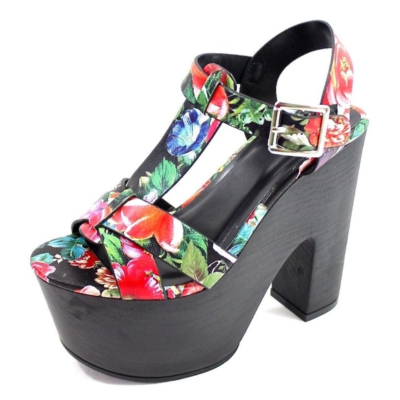 Floral Open Toe Platform Buckle Criss Cross Wedge - Picture 2 of 4